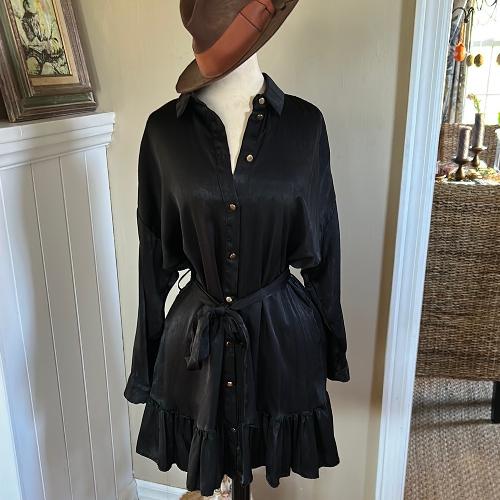 Zara Black Button-Down Dress NWT belt ( hat not included)